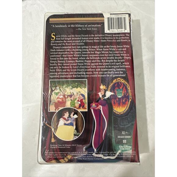 Walt Disney 1994 Masterpiece Collection Snow White VHS tape 1524 Edition Sealed - Picture 2 of 8